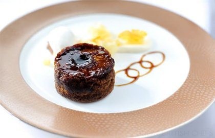 Baked pineapple and ginger cake with muscovado sugar and mascarpone sorbet