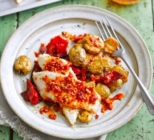 Baked piri-piri tilapia with crushed potatoes