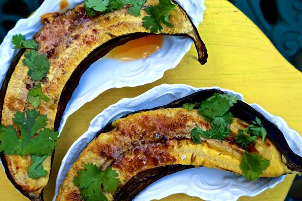 Baked plantain with chilli, lime and coriander