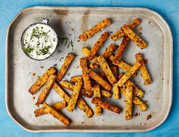 Baked polenta and smoked haddock chips
