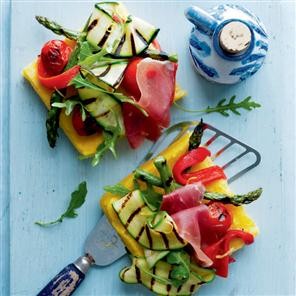 Baked polenta with griddled summer veg