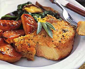 Baked pork chops with Parmesan-sage crust
