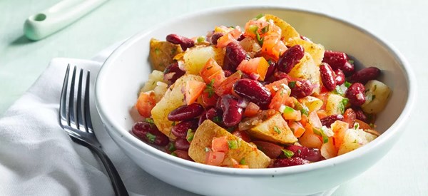 Baked potato and red bean bowl