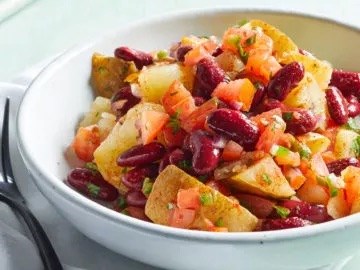 Baked potato and red bean bowl