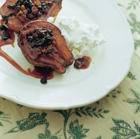 Baked quinces with brown sugar, cinnamon, and walnuts