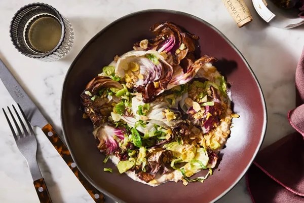 Baked radicchio & Brussels sprouts with tonnato 