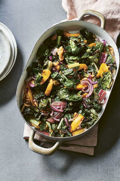 Baked rainbow chard with apricot and walnuts