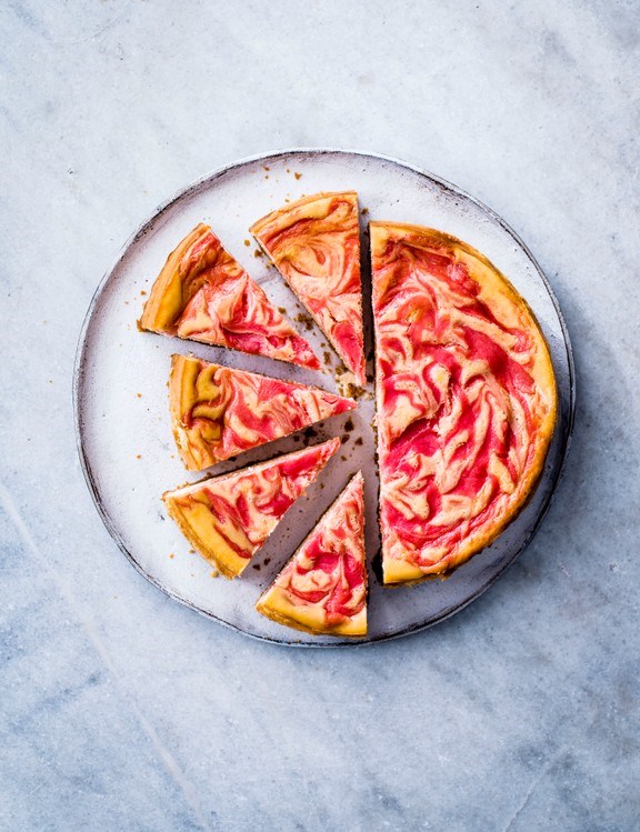 Baked rhubarb and custard cheesecake