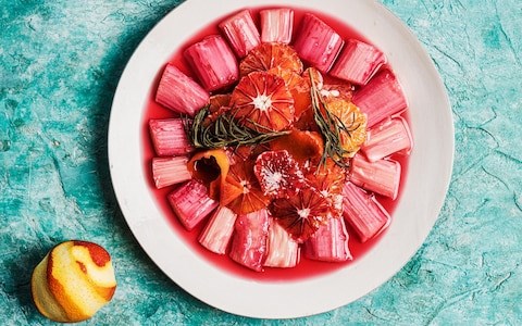 Baked rhubarb with blood oranges and rosemary