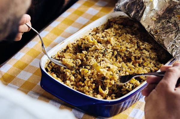 Baked rice with mince (Pilafi me kima)