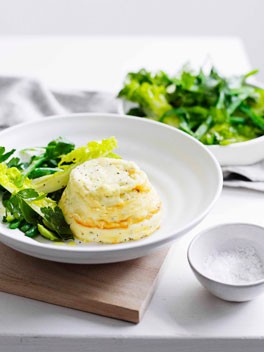 Baked ricotta with baby cos, beans and green olives