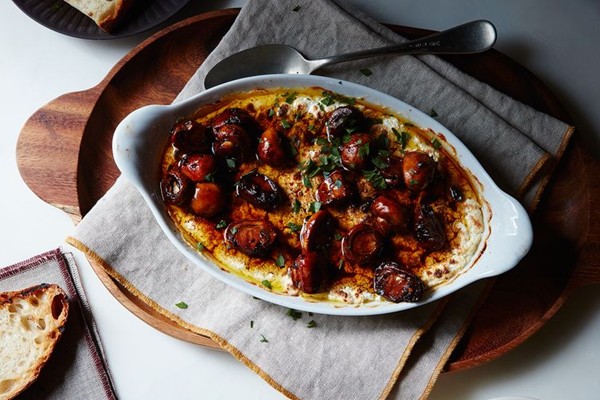 Baked ricotta with mushroom confit and balsamic brown butter