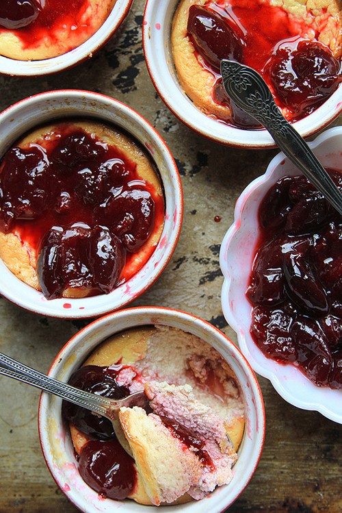 Baked ricotta with orange blossom cherry sauce