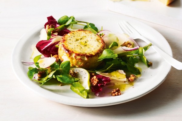 Baked ricotta with pear & walnut salad