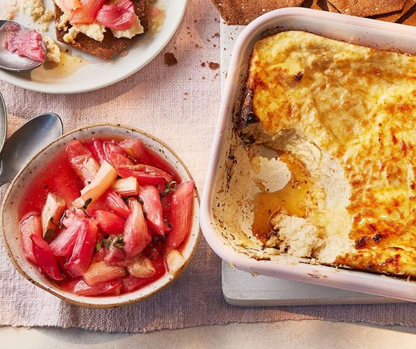Baked ricotta with rhubarb compote
