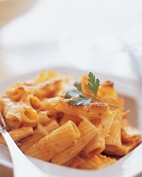 Baked rigatoni with mushrooms and prosciutto