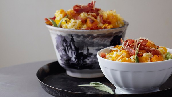 Baked "risotto" with butternut squash, sage, and Parmigiano
