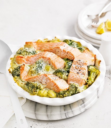 Baked salmon and gnocchi