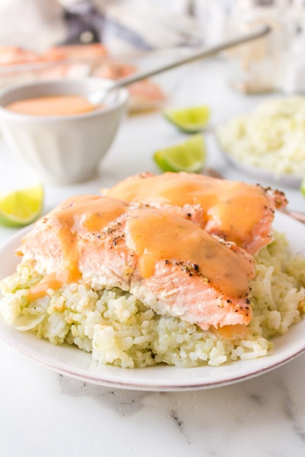 Baked salmon with creamy coconut ginger sauce