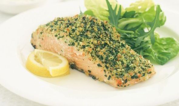 Baked salmon with herbed omega crust