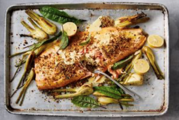 Baked salmon with honey mustard and parsley crust