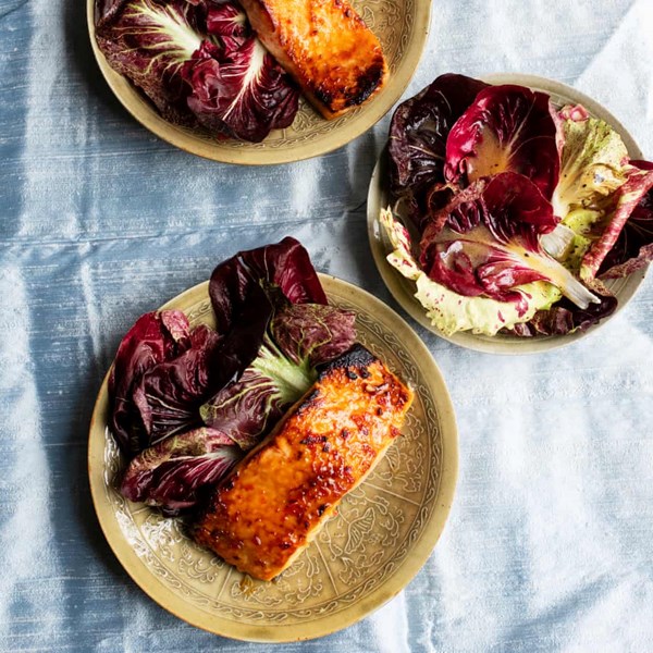 Baked salmon with miso and lime