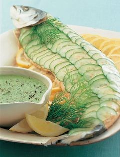 Baked salmon with watercress sauce