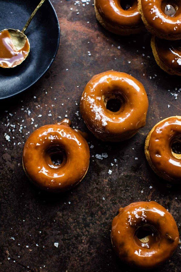 Baked salted caramel apple cider doughnuts