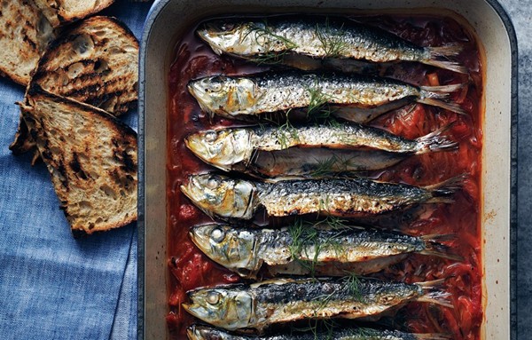 Baked sardines in pepperonata