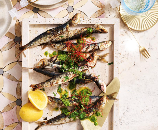 Baked sardines with zhoug