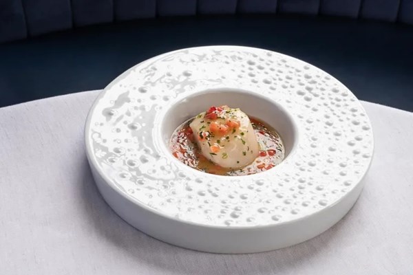 Baked scallop, strawberry and tomato sauce vierge