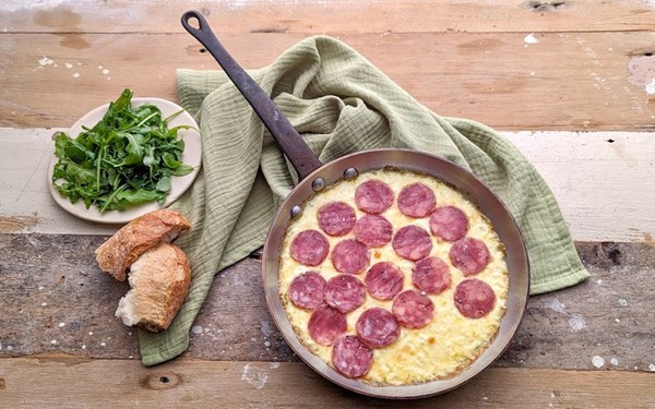 Baked scamorza with salami