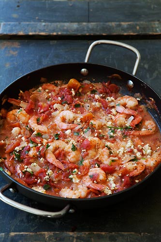Baked shrimp in tomato feta sauce
