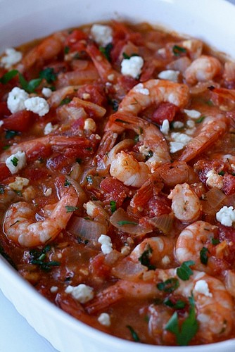 Baked shrimp in tomato feta sauce