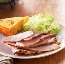 Baked Smithfield ham with bourbon, honey, and pecan glaze