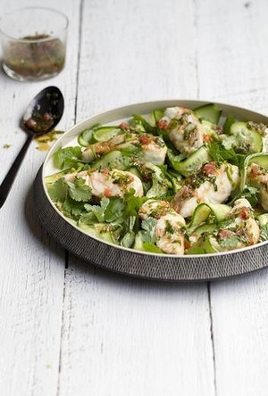 Baked snapper with fish sauce dressing, cucumber & mint salad