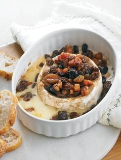 Baked soft-ripened cheese with dried fruits