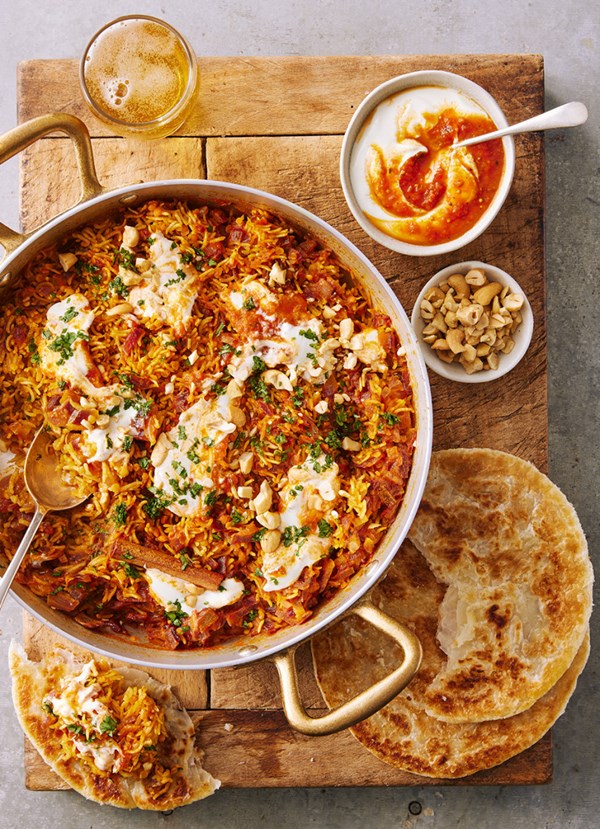 Baked, spiced basmati rice and lentil pilaf with kasundi