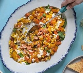 Baked squash, corn and goat’s cheese