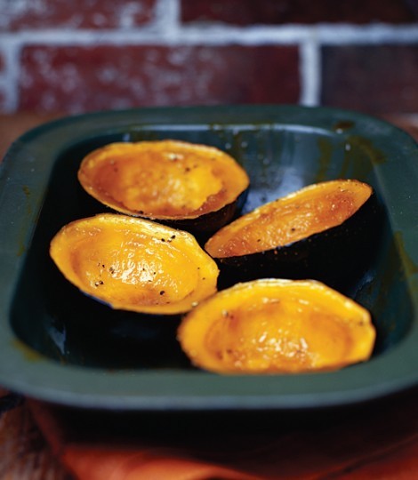 Baked squash glazed with maple syrup