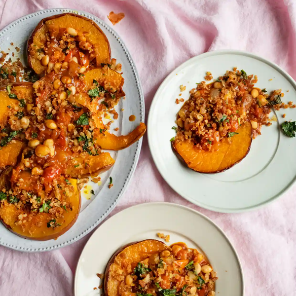 Baked squash, haricot beans, winter tomatoes