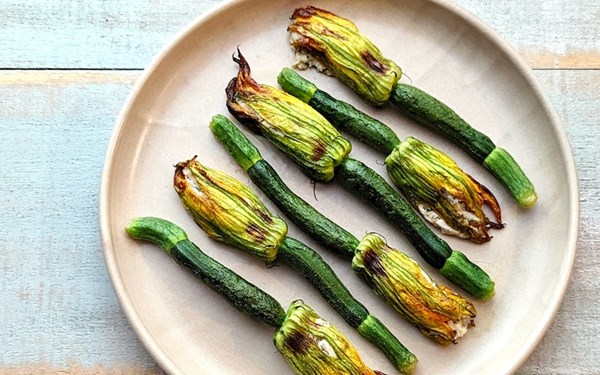 Baked stuffed zucchini flowers