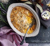 Baked swede mash with sage and Parmesan crumbs