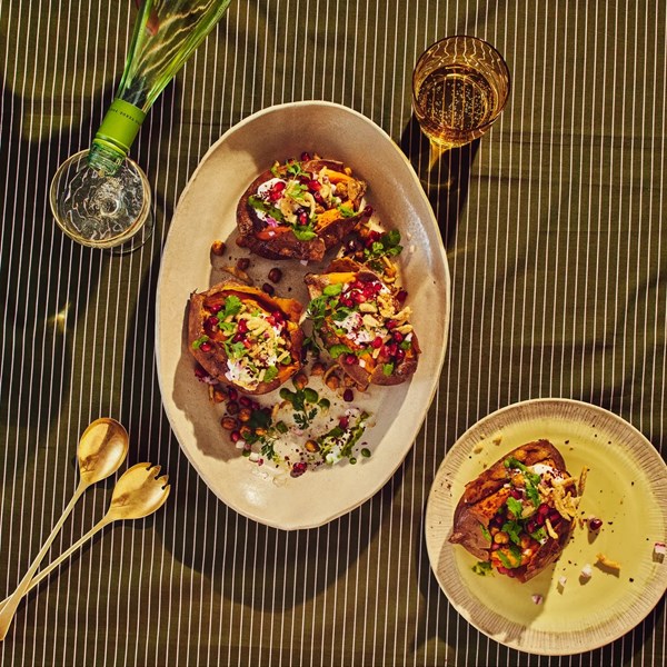 Baked sweet potato chaat