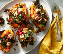 Baked sweet potatoes with burst cranberries & turkey