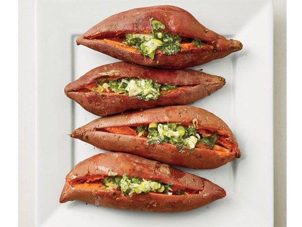 Baked sweet potatoes with dill butter