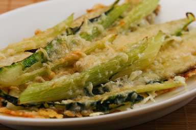 Baked swiss chard stems recipe with olive oil and parmesan