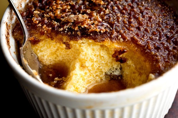 Baked tapioca pudding with cinnamon sugar brûlée