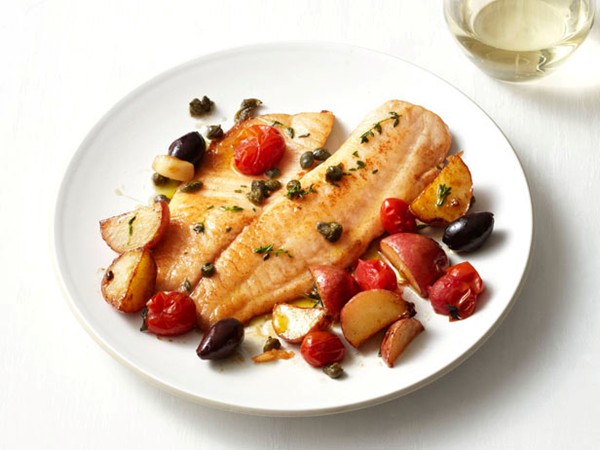 Baked tilapia with tomatoes and potatoes