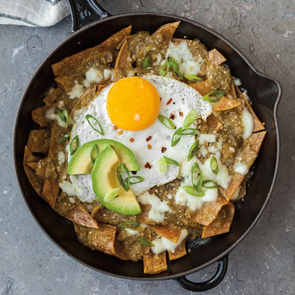 Baked tomatillo chilaquiles